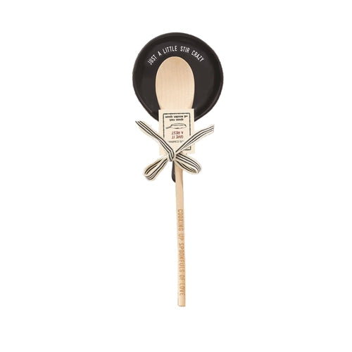 Giftable Wooden Spoon and Cast Iron Spoon Rest Set with Cute Sayings