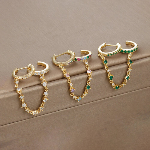 Europe and America CZ Crystal Chain Drop Earrings Stainless Steel