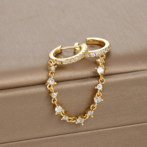 Europe and America CZ Crystal Chain Drop Earrings Stainless Steel